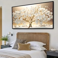 Quadro Decorativo Floral Árvore da Prosperidade Dourada 60x90cm - Moldura Retangular Moderna para Sala, Quarto e Escritório - imagem 1