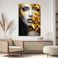 Quadro Decorativo Moderno 90x60cm - Estampa Dourada Feminina para Sala, Quarto ou Hall de Luxo - imagem 1
