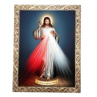 Quadro Decorativo Artesanal Jesus Misericordioso - Imagem Sagrada Dourada A4 - imagem 1