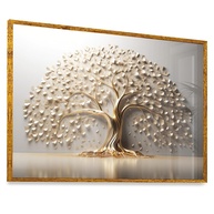 Quadro Árvore da Vida Branco Dourado 63x43cm - Moldura Dourada com Vidro - Decoração Elegante para Parede - imagem 1