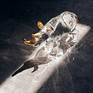 Estatueta de Rinoceronte em Vidro Soprado 15 cm - Arte de Cristal Dourado e Transparente - imagem 3