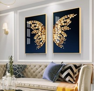Quadro Decorativo Abstrato Dourado Golden Ouro Borboleta - 2 Unidades 60x40cm - imagem 5