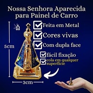Miniatura Imagem Nossa Senhora Aparecida para Painel de Carro - Metal Dourado Autocolante 5cm - imagem 3