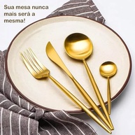 Conjunto de Talheres 24 Peças Dourado Premium - Aço Inoxidável com Design Moderno - imagem 5