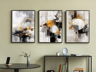 Kit 3 Quadros Circulos Dourados e Preto Cinza - Moderno para Sala e Quarto (60x40cm) - imagem 3