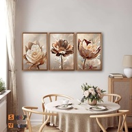 Quadro Decorativo com Flores em Tons Dourados - Kit com 3 Peças em PVC Resistente - imagem 3