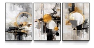 Kit 3 Quadros Circulos Dourados e Preto Cinza - Moderno para Sala e Quarto (60x40cm) - imagem 5