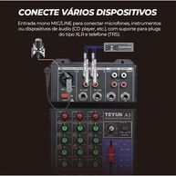 Mesa de Som 3 Canais Bluetooth Profissional Portátil com Equalizador 4 Bandas e Efeitos DSP - imagem 4