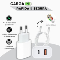 Kit Carregador Turbo 40W Duas Portas (USB-C PD + USB-A QC3) + Cabo Tipo-C: Carregue Tudo Rápido! - imagem 4