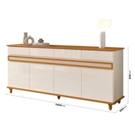 Aparador Buffet Dublin 4 Portas e 4 Gavetas em Madeira Maciça - Design Elegante Off White e Cedro - imagem 3