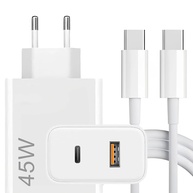 Carregador Turbo 45W Dupla Porta (USB-C PD + USB-A QC3) + Cabo Tipo C 1m | Compatível Samsung, iPhone 15, Motorola, Notebooks - imagem 1