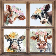 Adesivos de Janela Cows Floral - 6 Folhas Dupla Face para Decoração de Casa, Escola e Festas - imagem 1