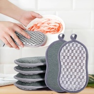 Pacote com 6 Esponjas de Cozinha Dupla Face Reutilizáveis - Microfibra Cinza - imagem 1