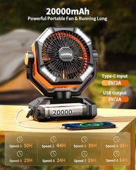 Ventilador Portátil coldSky 20000mAh com Motores Duplos, 8 Velocidades, 4 LEDs e Controle Remoto - Ideal para Camping, Emergências e Ambientes Externos - imagem 5