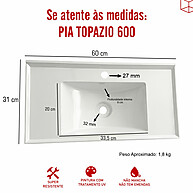 Lavatório Pia Banheiro 60cm de Mármore Sintético – Design Moderno e Durável - imagem 1