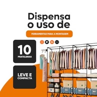 Arara Cabideiro 4 Colunas com Sapateira e 10 Prateleiras – Armário Organizador Moderno para Closet e Quarto - imagem 3