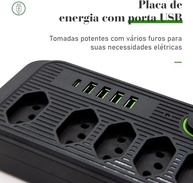 Filtro de Linha Premium: Régua com 5 Tomadas, 4 USB + 1 USB-C e Cabo 1.9m - Branco - imagem 4