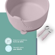 Combo Tigela e Talher Silicone HOMELIFE NT-27 Rosa - Seguro e Prático para Bebês - imagem 5