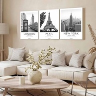Kit 3 Quadros Decorativos Londres Paris New York - Design Premium para Quarto e Sala (28x20cm) - imagem 3
