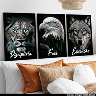 Quadro Decorativo 3 em 1 Leão Águia Lobo - Disciplina e Foco para Hall e Escritório - imagem 4