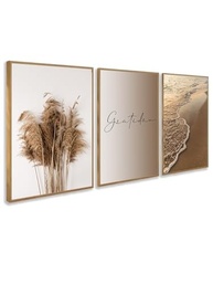 Kit 3 Quadros Gratidão Praia Palha Marrom 60x40cm - Decore com Estilo e Positividade - imagem 3