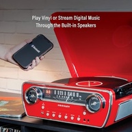 Crosley Powel CR6047A-RE: Toca-Discos 7 em 1 Bluetooth, Rádio AM/FM, CD e Mais - Vermelho Vibrante - imagem 4