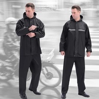 Conjunto de Capa de Chuva Impermeável para Motociclistas e Motoboys em PVC com Faixas Refletivas, Jaqueta com Capuz e Calça, GG, Cor Preta, Proteção Completa contra Chuva e Vento - imagem 4