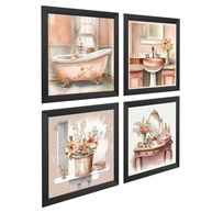Kit 4 Quadros Decorativos 18x18 cm Salmão com Moldura e Vidro - Ideal para Banheiro e Lavabo - imagem 3