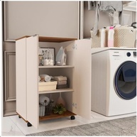 Balcão Pratic para Cozinha com Microondas e 2 Portas – Design Moderno Off White e Freijo - imagem 5