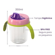 Copo com Alça Transição Infantil 350ml - Tampa Higiênica Rosa para Meninos e Meninas - imagem 4