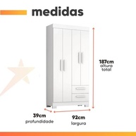 Guarda-Roupa Solteiro 4 Portas 2 Gavetas Malta Branco Flex Notável – Organização Moderna e Espaçosa - imagem 4
