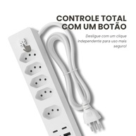 Régua de Energia 5 Tomadas 3 Pinos + 2 USB + 2 Tipo-C: Organize e Carregue Tudo! - imagem 5