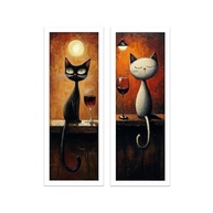 Kit 2 Quadros Decorativos para Sala e Varanda - Gatos e Vinho com Moldura Preta - imagem 2