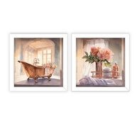 Kit 2 Quadros Decorativos para Banheiro e Lavabo com Flores em Rose Gold - Moldura em Madeira e Vidro - imagem 5