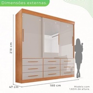 Guarda-Roupa Casal 3 Portas 9 Gavetas com Espelho - Design Moderno e Espaçoso - imagem 3