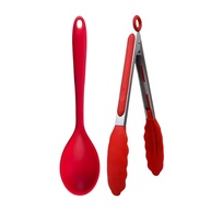 Kit Colher e Pinça Culinária Silicone 27cm + 25cm com Cabo Inox - Resistente e Ergonômico - imagem 1