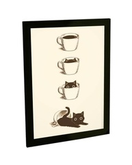 Quadro Decorativo A4 Engraçado Gato Preto e Café - Ilustração Divertida para Ambientes Modernos - imagem 2