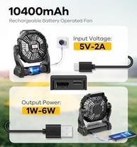 Ventilador de Acampamento 2 em 1 com Luz LED e Bateria 10400mAh - Ideal para Viagens, Piqueniques e Caminhadas - imagem 4