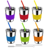 ShineMe Copos Infantil com Canudo e Tampa - 6 Unidades em Aço Inox 304 com Mangas Coloridas - imagem 1