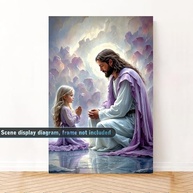 Pôster de Arte Espiritual Jesus e Criança - Decoração de Parede Cristã Moderna com Tema de Fé e Cura Divina - imagem 2