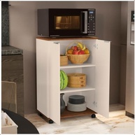 Balcão Pratic para Cozinha com Microondas e 2 Portas – Design Moderno Off White e Freijo - imagem 4