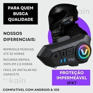 Fone de Ouvido Bluetooth Y10 para Capacete de Moto: Conexão 5.3, IPX6, Microfone HQ e Bateria Duradoura - imagem 4