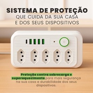 Extensão Elétrica 5 Tomadas + 4 USB + 1 USB-C Bivolt 2500W - Carregamento Rápido e Seguro - imagem 5