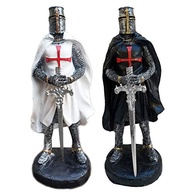 Kit 2 Cavaleiros Templários Medievais em Resina Branco e Preto - Decoração Temática de Alta Qualidade - imagem 2