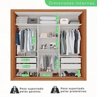 Guarda-Roupa Casal 3 Portas com Espelho e 4 Gavetas - Costa Rica Sallêto Móveis Cinamomo/Off-White - imagem 5
