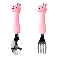 Kit de Talheres Infantil Coelho Rosa - Garfo e Colher Ergonômicos com Design Divertido - imagem 2
