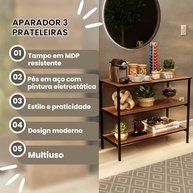 Aparador Moderno com 3 Prateleiras em Freijó e Estrutura Metálica Preta - Estilo Industrial para Sala e Corredor - imagem 4