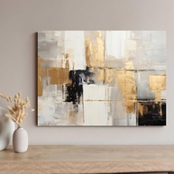Quadros Decorativos para Quarto e Sala - Arte Abstrata 130x90 em Tecido com Textura Dourada - imagem 5
