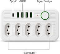 Filtro de Linha Extensão Elétrica 5 Tomadas USB-A e USB-C Bivolt - Segurança e Conectividade Total! - imagem 5