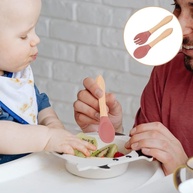 Kit Garfo e Colher de Silicone com Cabo de Madeira - Rosa | Seguro e Ergonômico para Introdução Alimentar - imagem 5